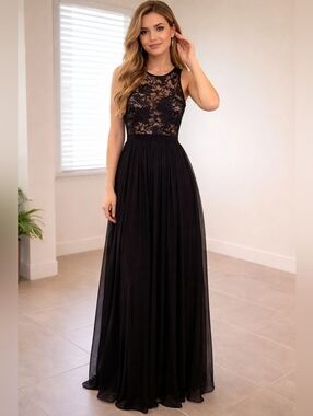 Morgan & Co. Black Lace Evening Dress with Pink Label